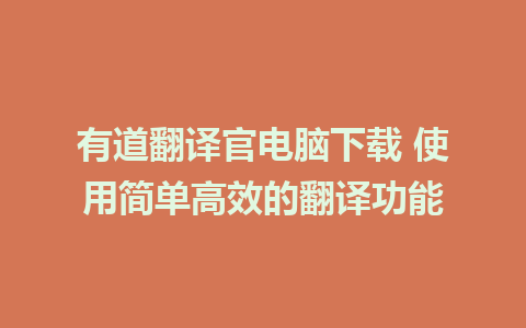 有道翻译官电脑下载 使用简单高效的翻译功能