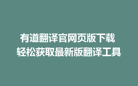 有道翻译官网页版下载 轻松获取最新版翻译工具