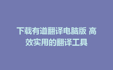 下载有道翻译电脑版 高效实用的翻译工具