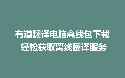 有道翻译电脑离线包下载 轻松获取离线翻译服务