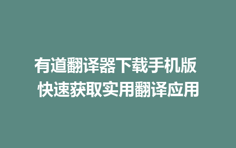 有道翻译器下载手机版 快速获取实用翻译应用