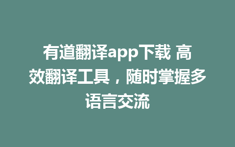 有道翻译app下载 高效翻译工具，随时掌握多语言交流