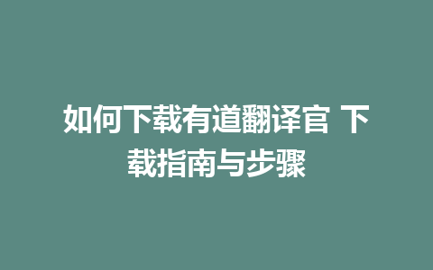 如何下载有道翻译官 下载指南与步骤