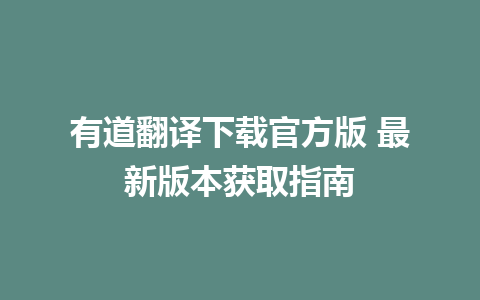 有道翻译下载官方版 最新版本获取指南