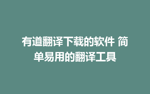 有道翻译下载的软件 简单易用的翻译工具