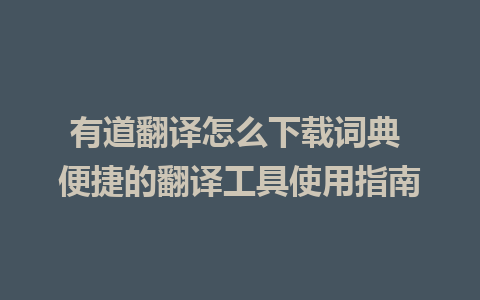 有道翻译怎么下载词典 便捷的翻译工具使用指南