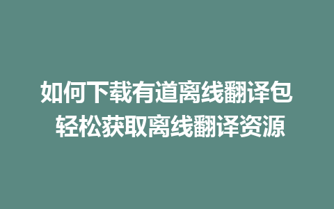 如何下载有道离线翻译包 轻松获取离线翻译资源