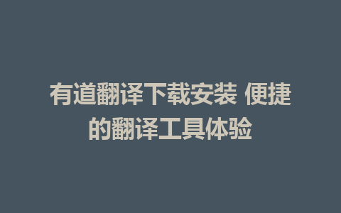 有道翻译下载安装 便捷的翻译工具体验