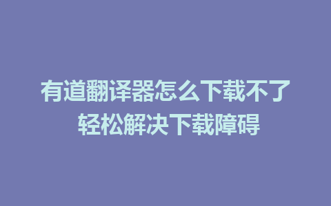 有道翻译器怎么下载不了 轻松解决下载障碍