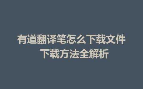 有道翻译笔怎么下载文件  下载方法全解析