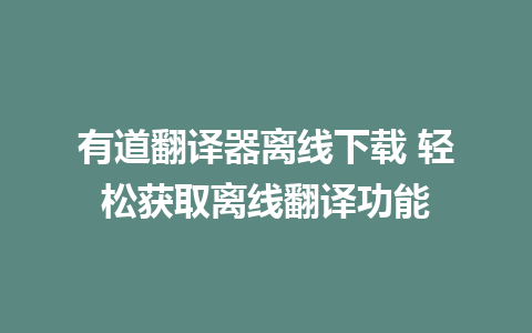 有道翻译器离线下载 轻松获取离线翻译功能