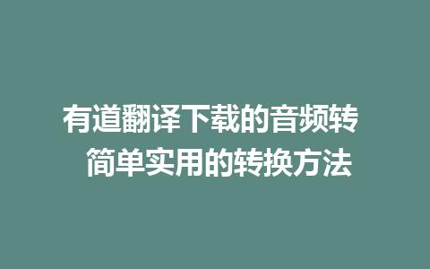 有道翻译下载的音频转  简单实用的转换方法