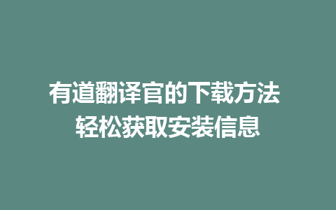 有道翻译官的下载方法 轻松获取安装信息