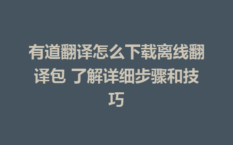 有道翻译怎么下载离线翻译包 了解详细步骤和技巧