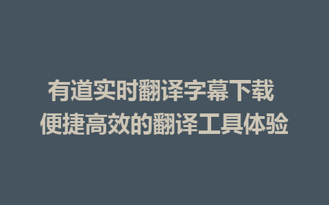 有道实时翻译字幕下载 便捷高效的翻译工具体验