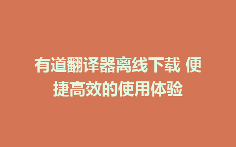 有道翻译器离线下载 便捷高效的使用体验