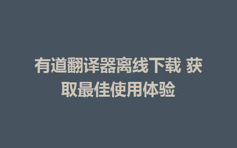 有道翻译器离线下载 获取最佳使用体验