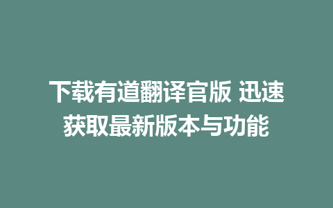 下载有道翻译官版 迅速获取最新版本与功能