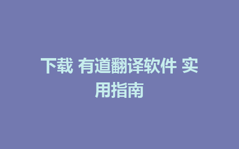 下载 有道翻译软件 实用指南