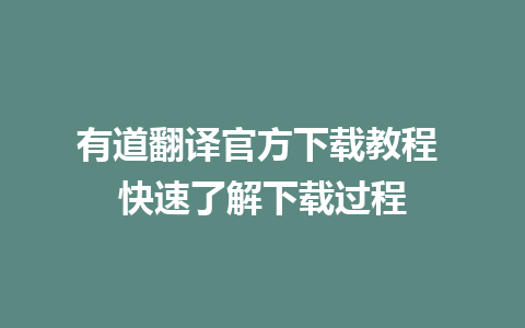 有道翻译官方下载教程 快速了解下载过程