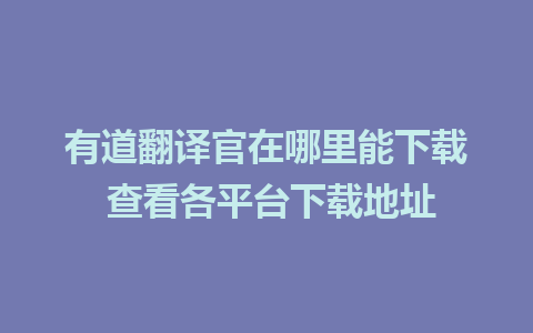 有道翻译官在哪里能下载 查看各平台下载地址