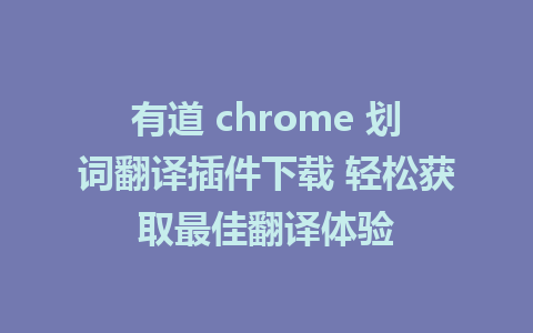 有道 chrome 划词翻译插件下载 轻松获取最佳翻译体验